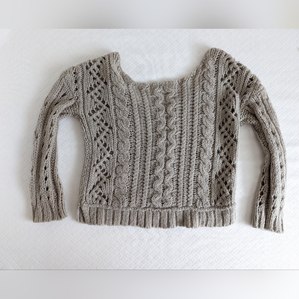 Free People Wool Mohair Blend Beige Open Cable Knit Oversize Sweater Size Medium - Picture 3 of 8